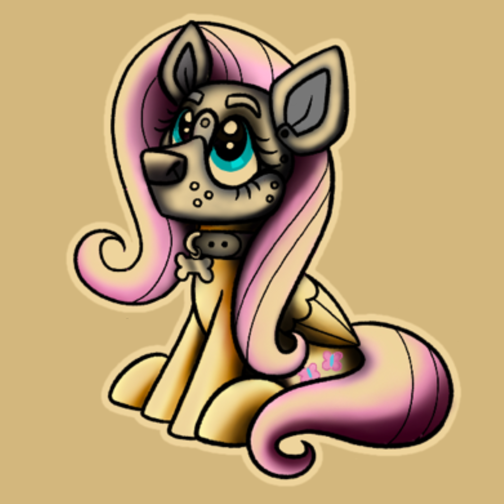 A cartoon-style illustration of a cat-like character with large ears, a long pink and cream mane, a cream body, and a pink-tipped tail, shown on a plain tan background.